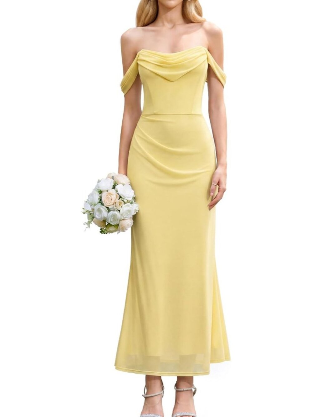 Women's Yellow Off The Shoulder Bodycon Corset Formal Wedding Guest Maxi Dresses